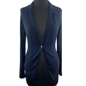 OLTRE Navy Blue Button Front Blazer Jacket Long Sleeve Notched Lapel Studded 6